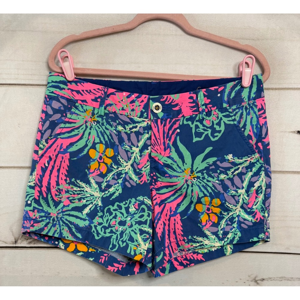 Lilly Pulitzer Callahan Shorts Womens 6 Blue Pink Floral Tropical Cotton 19277